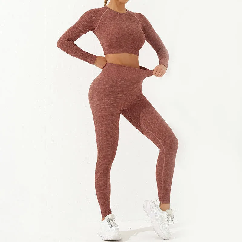 Mythstone 2Pcs Simple Print Crop Tank Bra Long Sleeve Top Leggings Pants Sports Outfits Women's Yoga Sets - Image 27