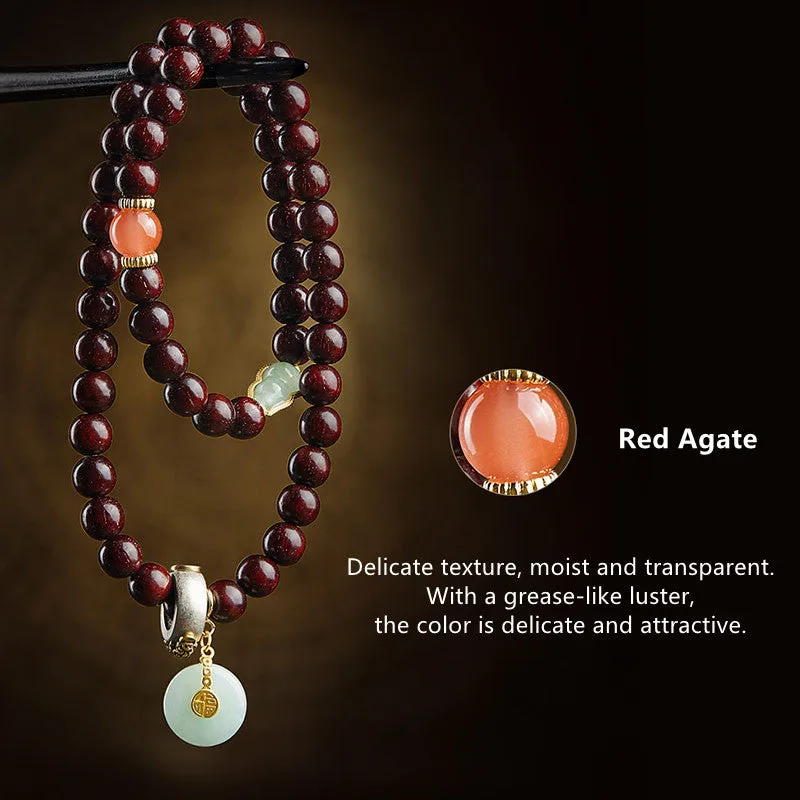 Mythstone Chinese Zodiac Natal Buddha Small Leaf Red Sandalwood Jade Red Agate PiXiu Sooth Bracelet - Image 9