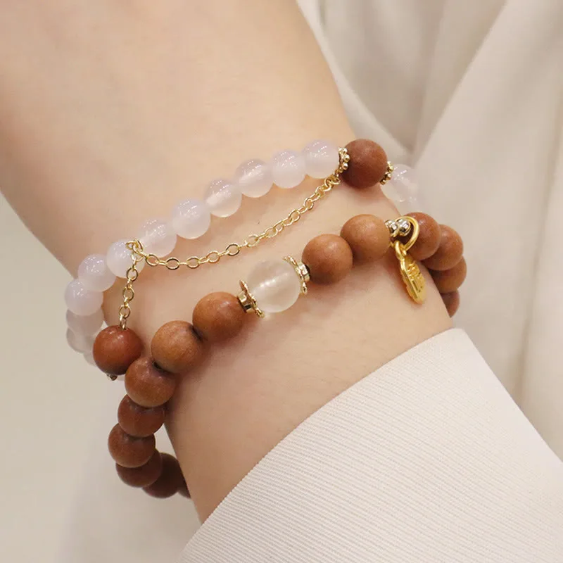 Mythstone Sandalwood Cat's Eye Fu Character Charm Protection Bracelet - Image 17