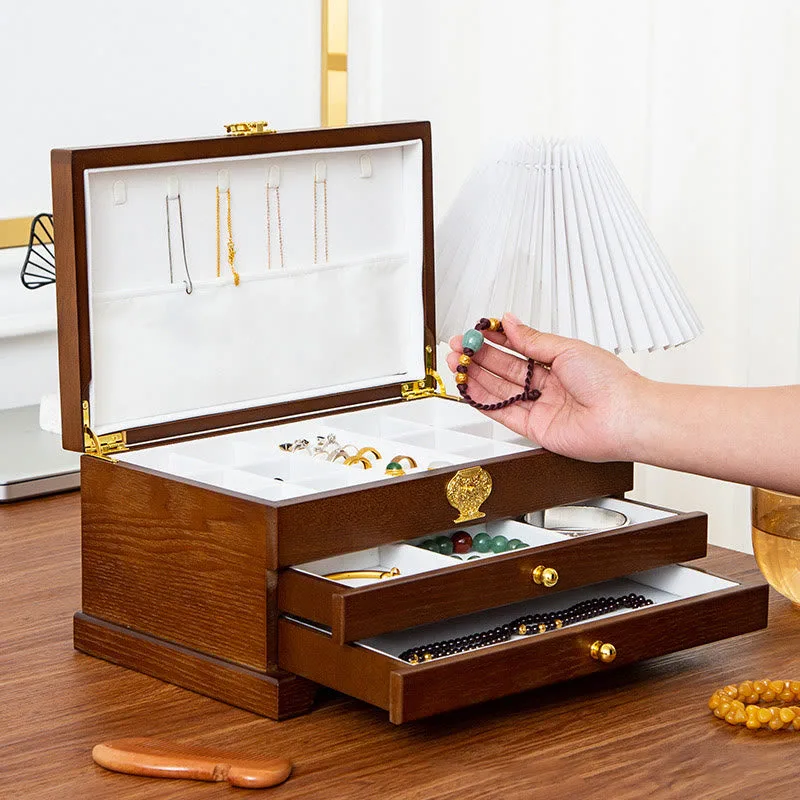 Mythstone Retro Wooden Jewelry Box Three-Layer Jewelry Storage Box - Image 2