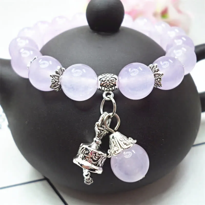 Mythstone Vintage Crystal Chalcedony Stone Energy Beaded Bell Charm Bracelet - Image 13