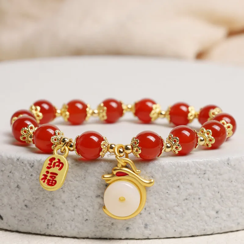 MythStone Year of the Dragon Red Agate Green Aventurine Peace Buckle Fu Character Lucky Fortune Bracelet - Image 15