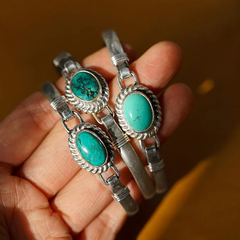 Mythstone 925 Sterling Silver Turquoise Balance Protection Handmade Nepal Bracelet Bangle - Image 9