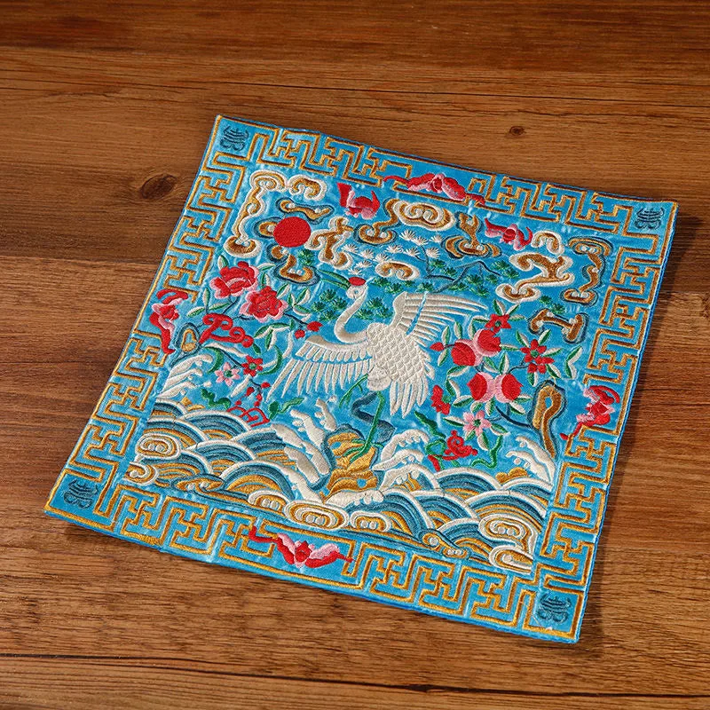 Mythstone Crane Phoenix Dragon Kirin Embroidered Cup Mat Pad Tea Cup Coaster Square Kung Fu Tea Mat - Image 30