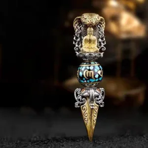 Mythstone Tibetan Om Mani Padme Hum Buddha Wealth Rotation Necklace Vajra Pendant