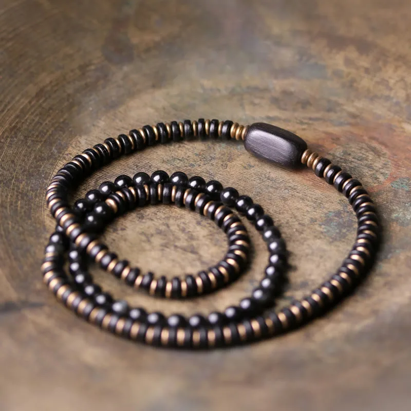 Mythstone Rainbow Obsidian Ebony Wood Copper Healing Triple Wrap Bracelet - Image 11