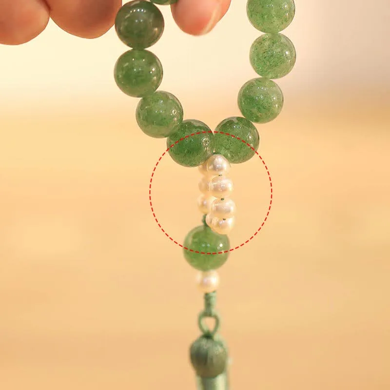 Mythstone Green Strawberry Quartz Pearl Soothing Wrist Mala - Image 8