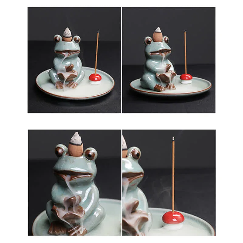 Mythstone Meditation Frog Ceramic Lotus Healing Incense Burner - Image 12