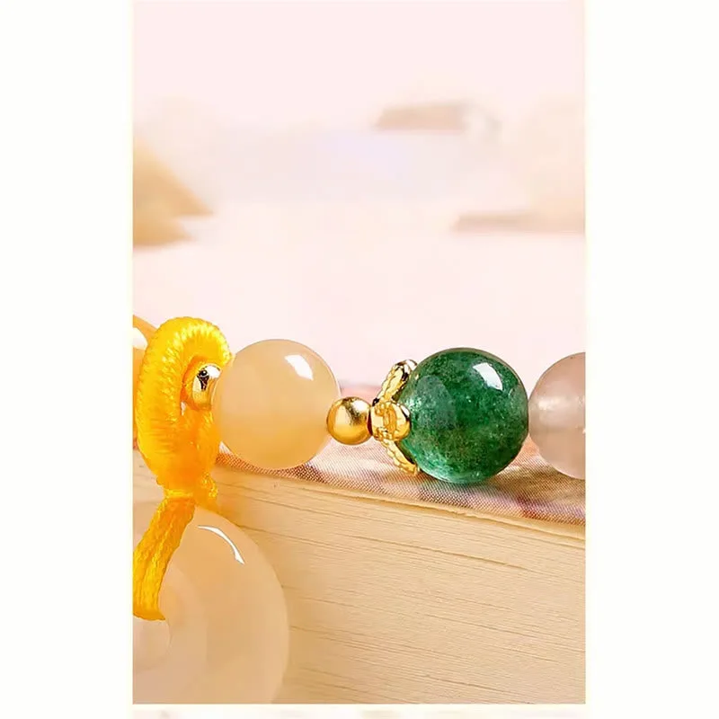 Mythstone 14K Gold Plated Colorful Golden Silk Jade Peace Buckle Wealth Bracelet - Image 12
