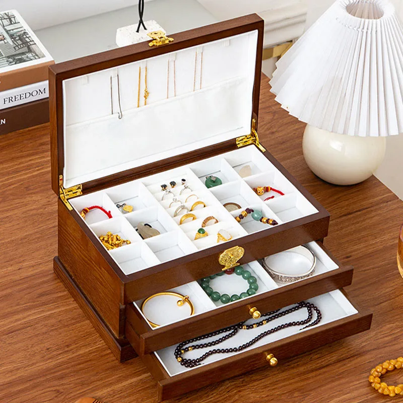 Mythstone Retro Wooden Jewelry Box Three-Layer Jewelry Storage Box - Image 15