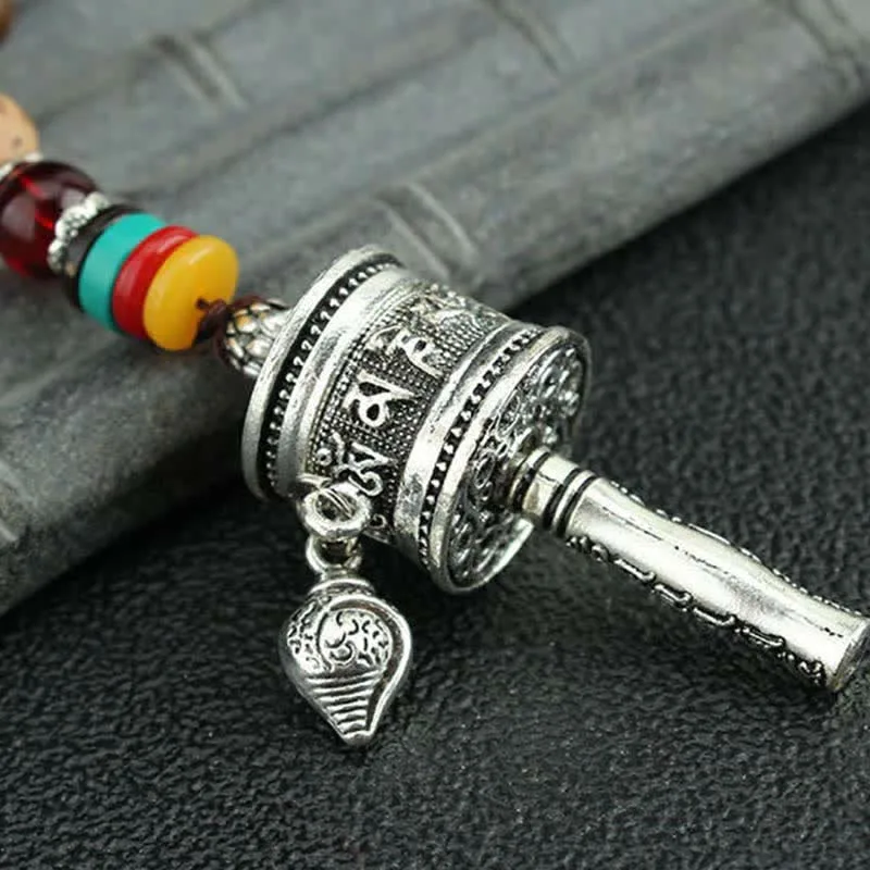 Mythstone Tibetan Om Mani Padme Hum Prayer Wheel Rotation Vajra Wood Necklace Pendant - Image 18
