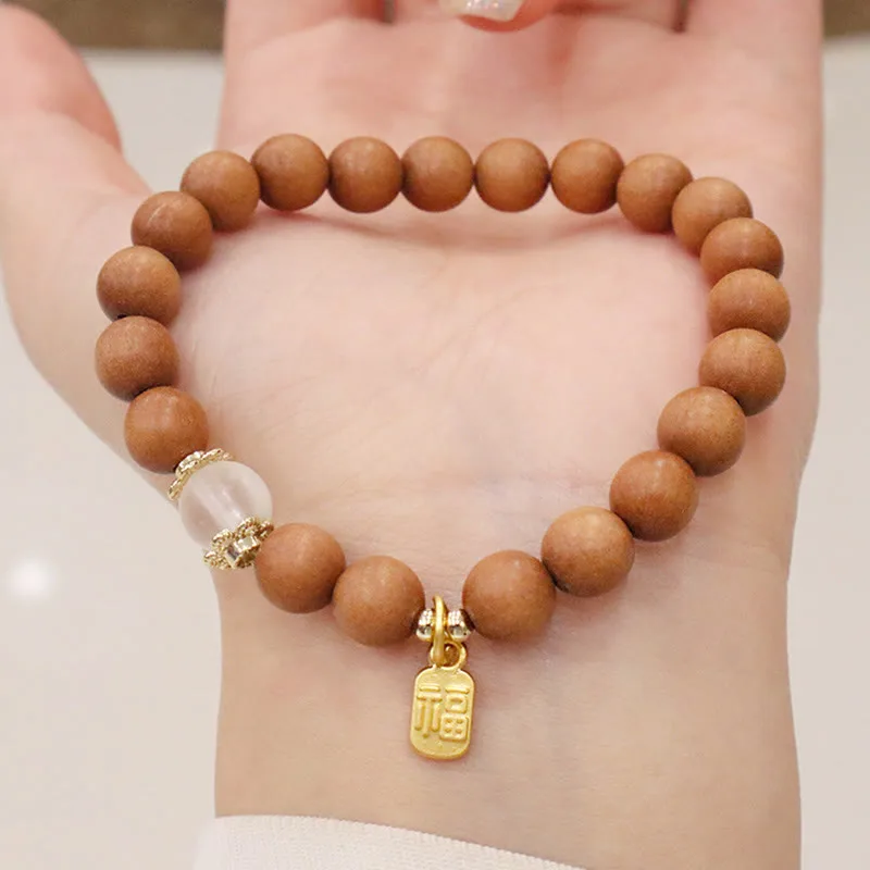 Mythstone Sandalwood Cat's Eye Fu Character Charm Protection Bracelet - Image 4