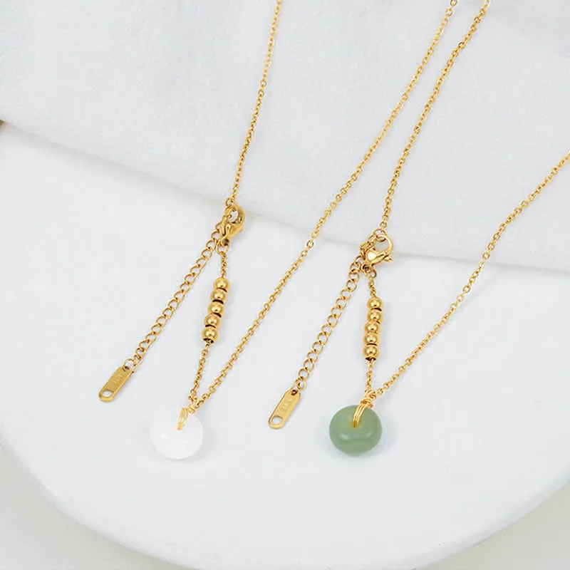 Mythstone Peace Buckle White Jade Cyan Jade Luck Happiness Necklace Pendant - Image 4