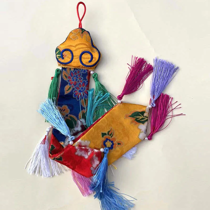 Mythstone Lotus Flower Eight Auspicious Symbols Meditation Enlightenment Colorful Tassels Wall Art - Image 14