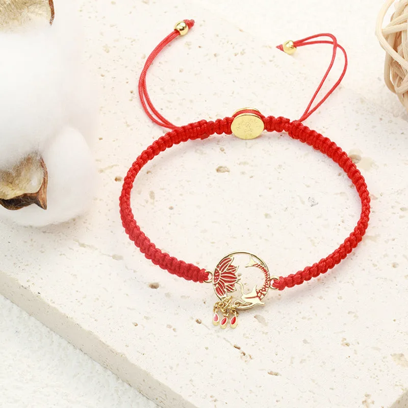 Mythstone Tibetan Handmade Lotus Koi Fish Lucky Red String Bracelet - Image 2