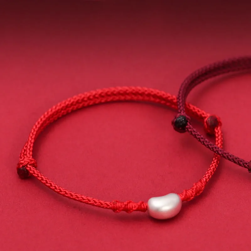 Mythstone 999 Sterling Silver Bean Design Luck Connection Handmade Braided Bracelet - Image 3