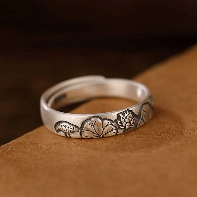 Mythstone 999 Sterling Silver Lotus Peony Flower Enlightenment Ring - Image 8
