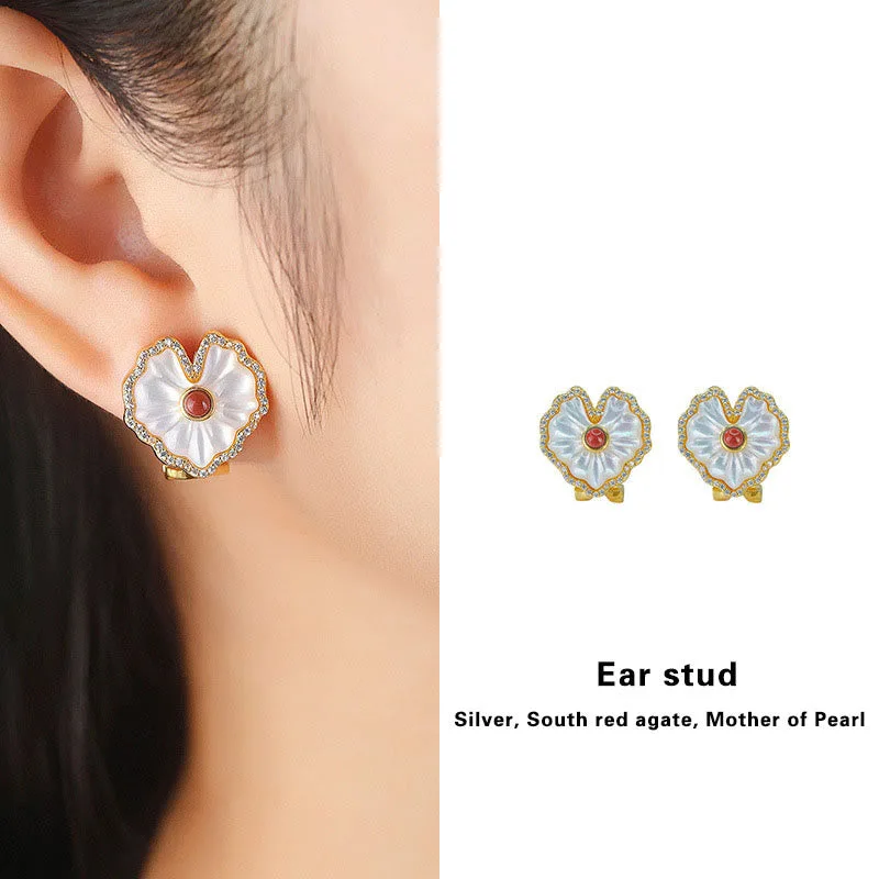 Mythstone 925 Sterling Silver Love Heart Tridacna Stone Red Agate Lazurite Blessing Earrings Necklace Jewelry Set - Image 10