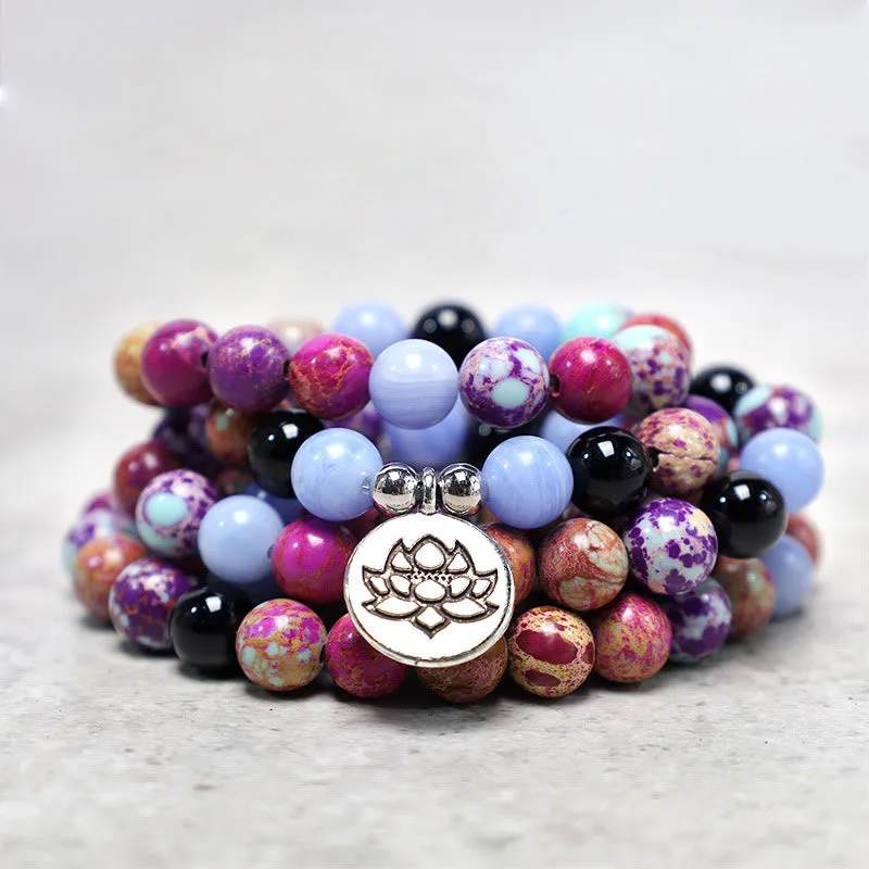 MythStone Natural Purple Miano Real Stone Lotus Mala - Image 2