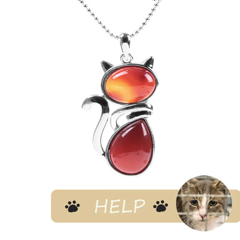 "Save A Cat" Cute Cat Pattern Natural Crystal Protection Cat-Loving Pendant Necklace - Image 13