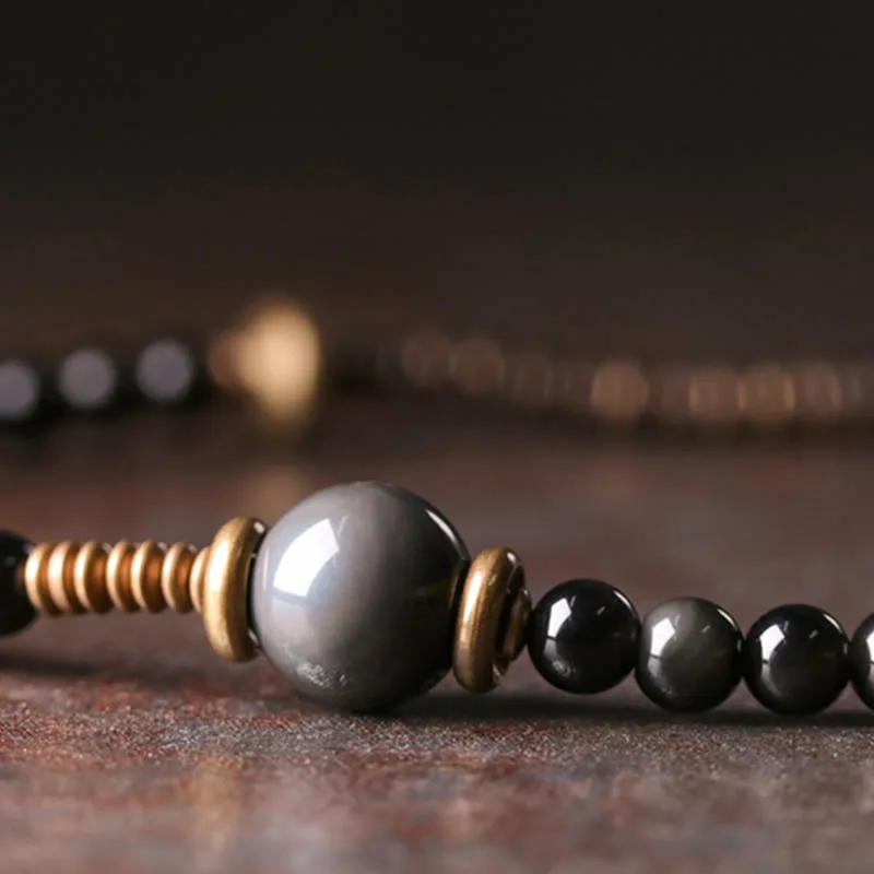 Mythstone Rainbow Obsidian Ebony Wood Copper Positive Multilayer Bracelet - Image 5