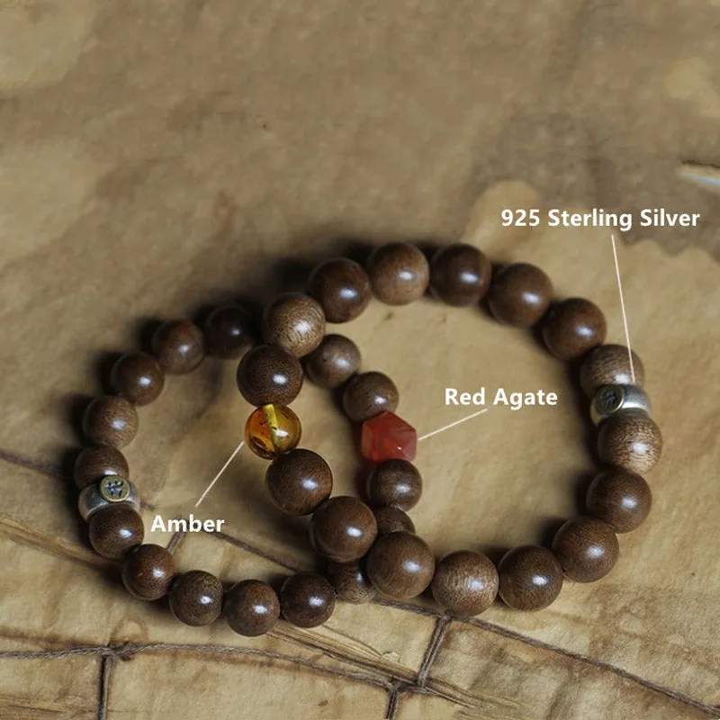 Mythstone Chinese Zodiac Natal Buddha Kalimantan Agarwood Red Agate Amber 925 Sterling Silver Bracelet - Image 6