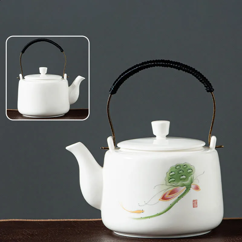 Mythstone Vintage Dragon Mountain Fisherman Landscape White Porcelain Ceramic Kung Fu Teapot - Image 21