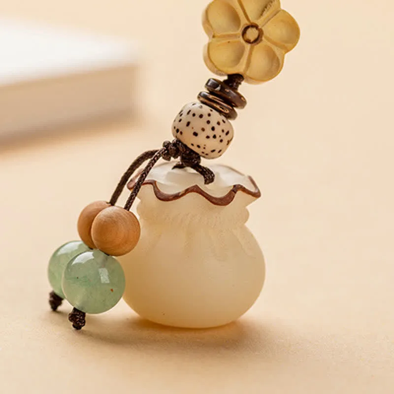 Mythstone Natural Bodhi Seed Money Bag Flower Blessing Prosperity Keychain - Image 7