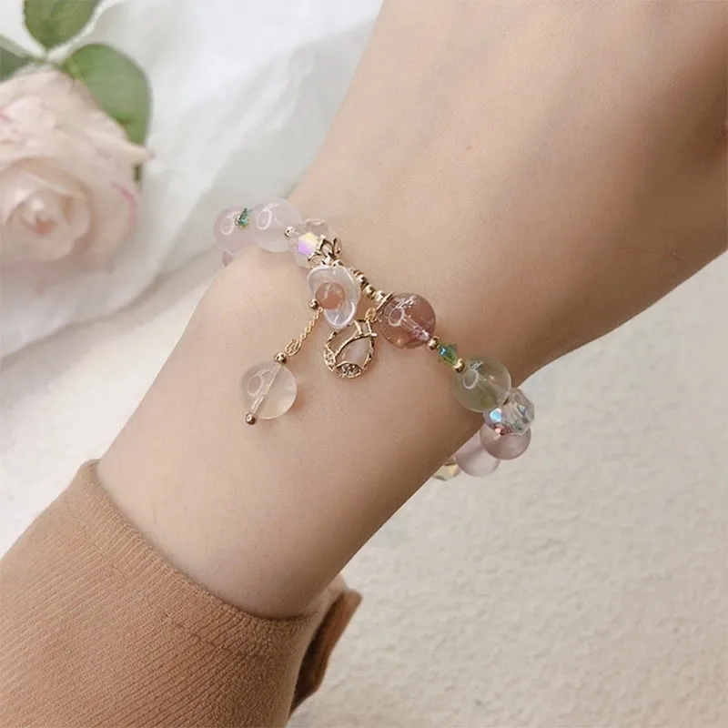 Mythstone Strawberry Quartz Rutilated Quartz Fluorite Flower Healing Bracelet - Image 30