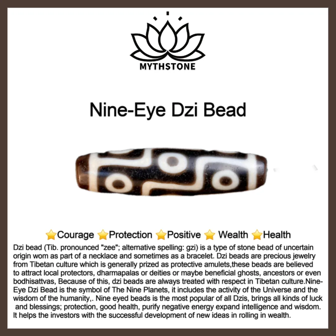 MythStone 108 Mala Beads Three-eyed Dzi Bead Nine-eye Dzi Bead Jade Luck Bracelet - Image 16