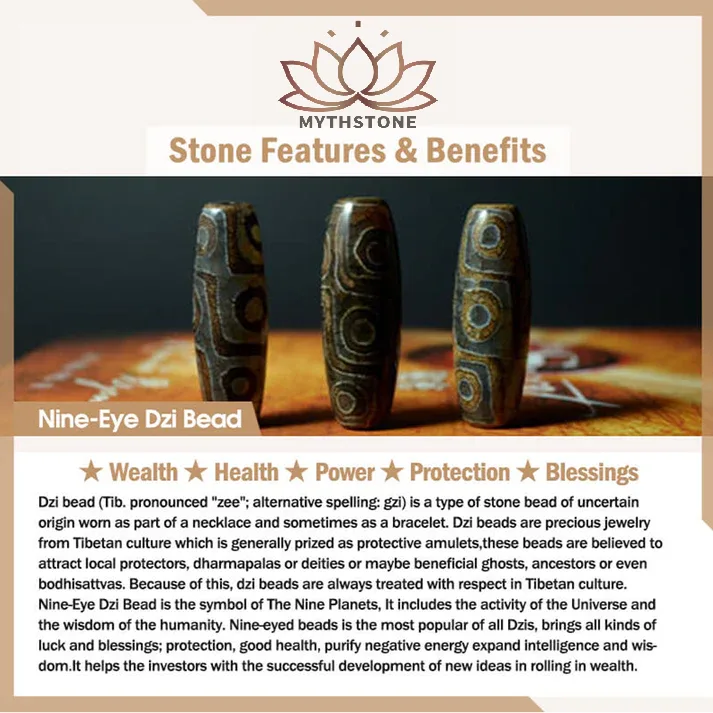 Mythstone Handcrafted Tibetan Nine-eye Dzi Bead Protection Bracelet - Image 6