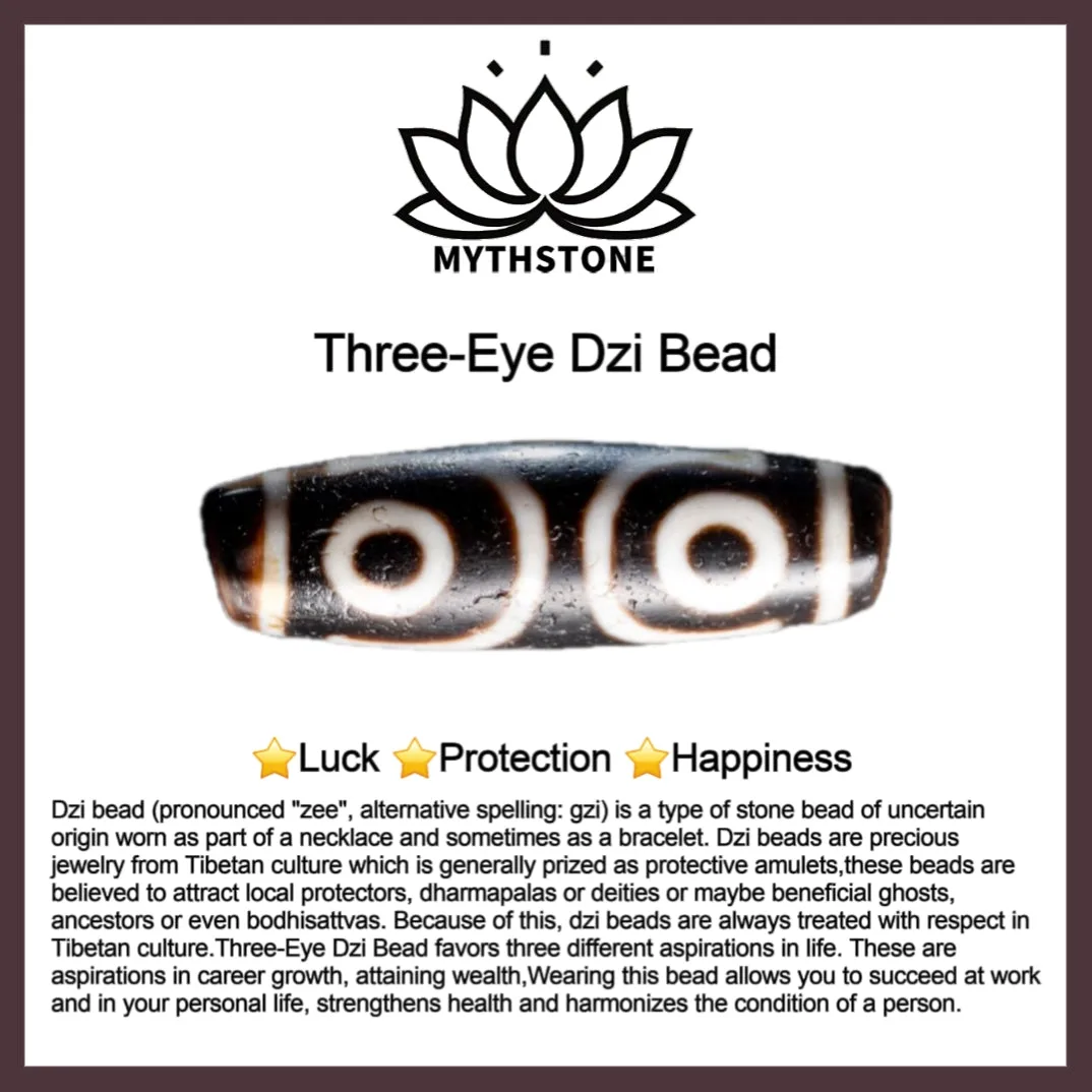 MythStone 108 Mala Beads Three-eyed Dzi Bead Nine-eye Dzi Bead Jade Luck Bracelet - Image 6