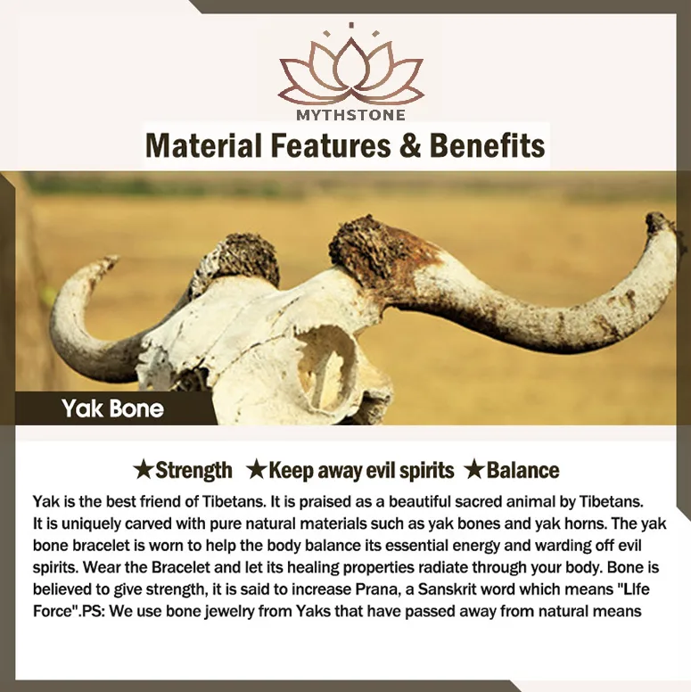 Mythstone 925 Sterling Silver Chinese Zodiac Natal Buddha Handmade Tibet Yak Bone Strength Bracelet - Image 25