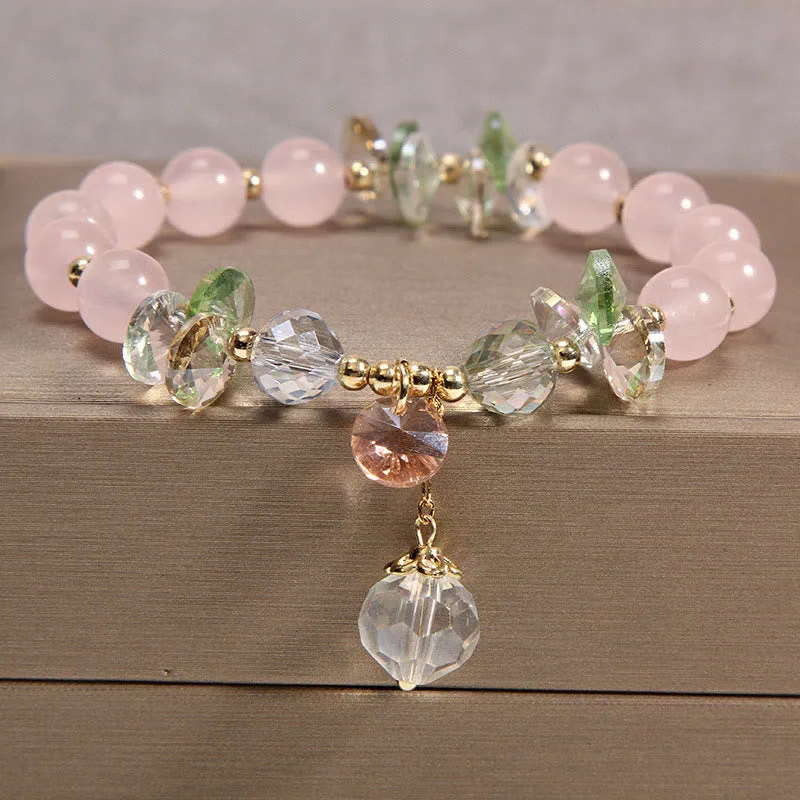Mythstone Cat's Eye Pink Crystal Peace Charm Bracelet - Image 2