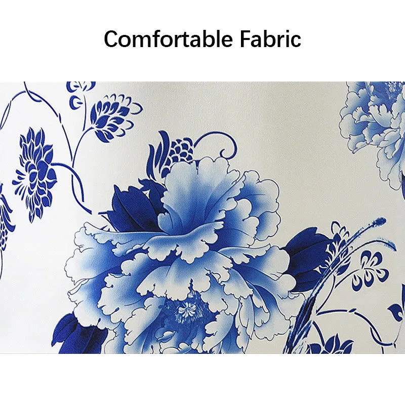 Mythstone Blue And White Porcelain Color Peony Flower Pattern Cheongsam Dress Women's Qipao Dress - Image 8
