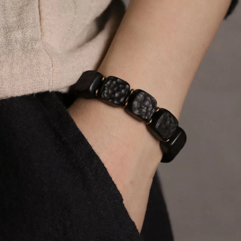 Mythstone Retro Ebony Wood Texture Style Copper Peace Balance Bracelet - Image 8