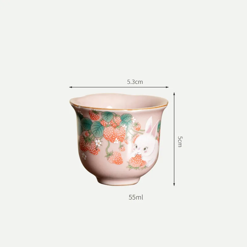 Mythstone Cute Strawberry Rabbit Flower Ceramic Teacup Kung Fu Tea Cup 55ml - Image 15