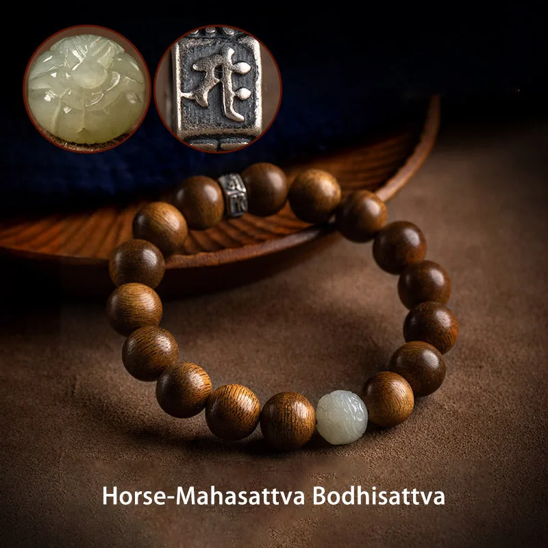 Mythstone Chinese Zodiac Natal Buddha Kalimantan Agarwood Jade 925 Sterling Silver Bracelet - Image 31