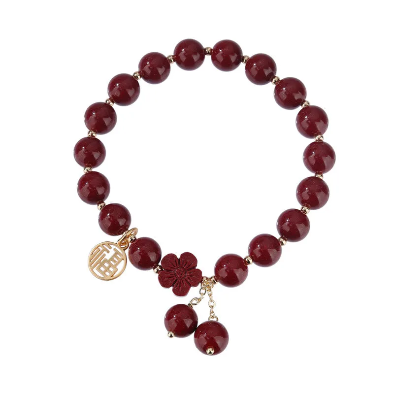 Mythstone Cinnabar Fu Character Cherry Blossom Blessing Bracelet - Image 9