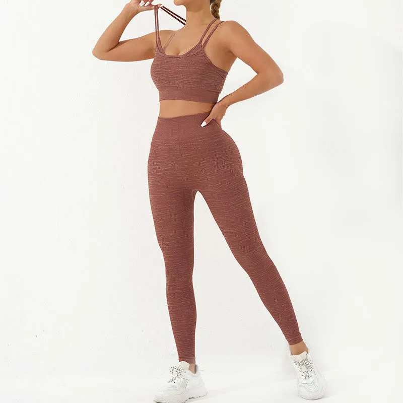 Mythstone 2Pcs Simple Print Crop Tank Bra Long Sleeve Top Leggings Pants Sports Outfits Women's Yoga Sets - Image 23