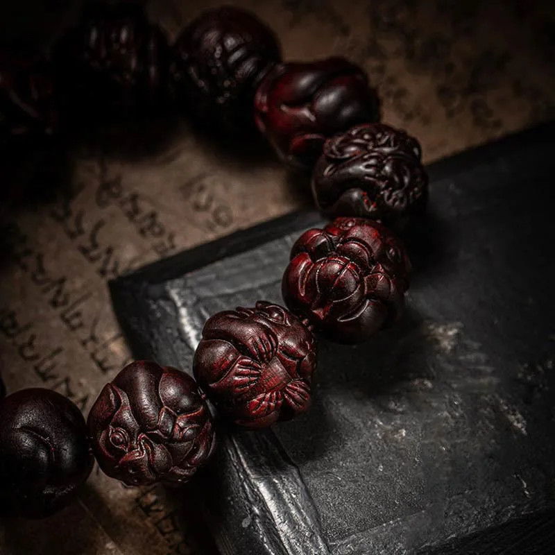 Mythstone Chinese Zodiac Engraved Small Leaf Red Sandalwood Protection Bracelet - Image 8