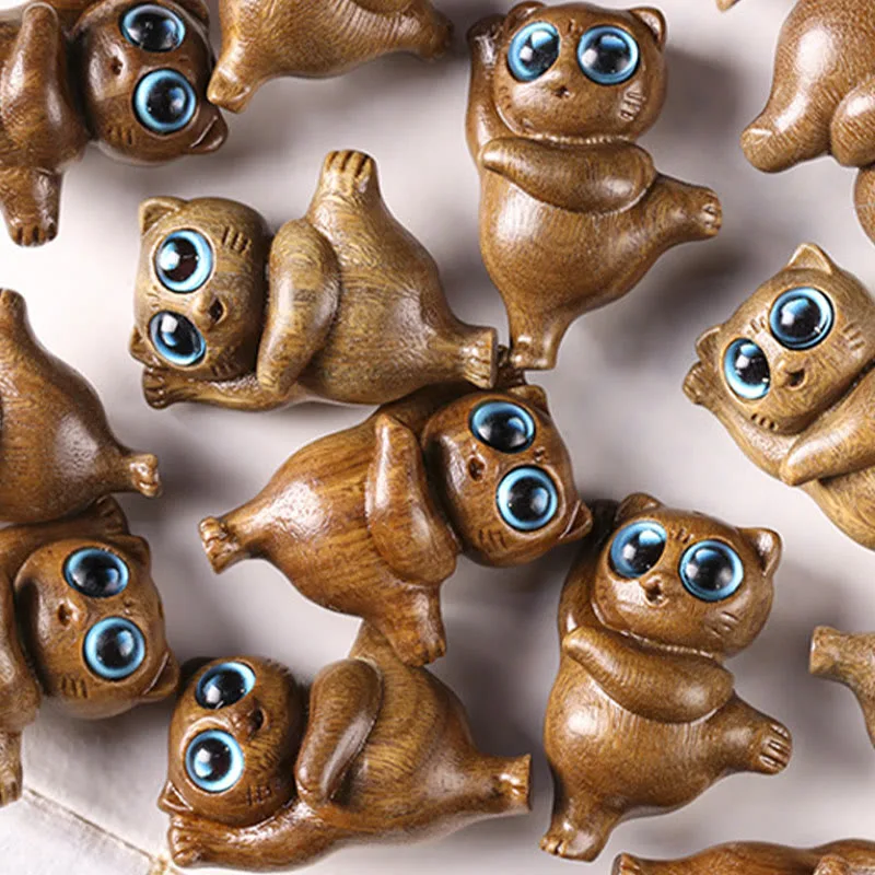 Mythstone Mini Green Sandalwood Dancing Cat Engraved Positive Desk Decorations - Image 11