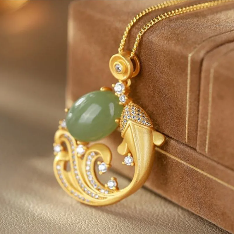 Mythstone - Cyan Jade Koi Fish Healing Calm Necklace Pendant - Image 5