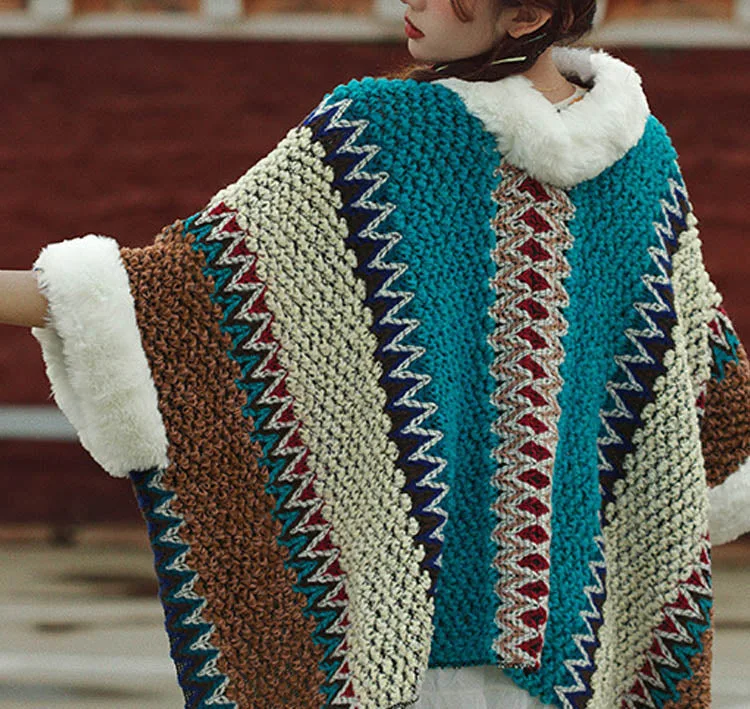 Mythstone Tibetan Multicolored Striped Shawl Winter Cozy Travel Scarf Wrap - Image 49