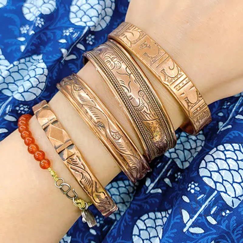 Mythstone Vintage Pattern Luck Balance Copper Cuff Bracelet Bangle - Image 4