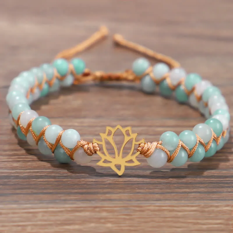 Mythstone Amazonite Beads Lotus Flower Balance Weave Bracelet - Image 6