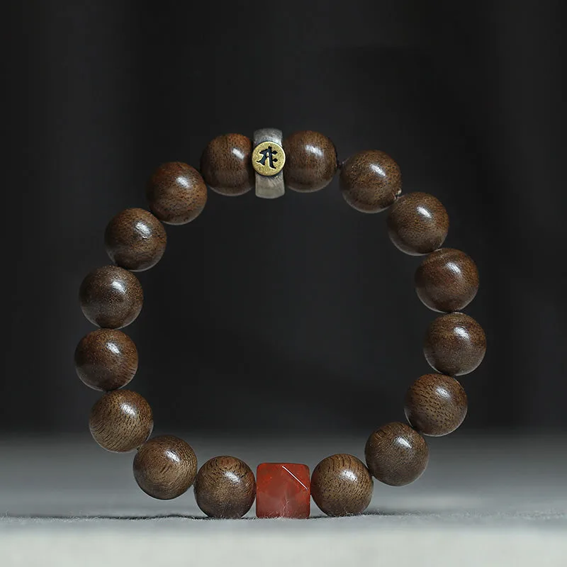 Mythstone Chinese Zodiac Natal Buddha Kalimantan Agarwood Red Agate Amber 925 Sterling Silver Bracelet - Image 2