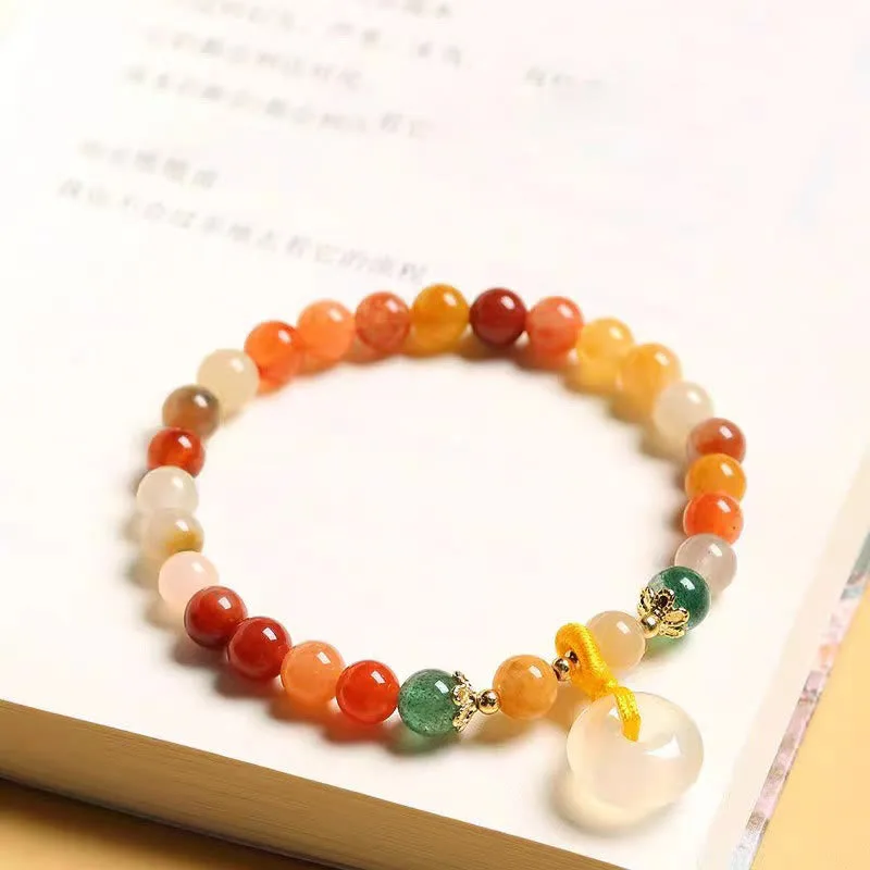 Mythstone 14K Gold Plated Colorful Golden Silk Jade Peace Buckle Wealth Bracelet - Image 5