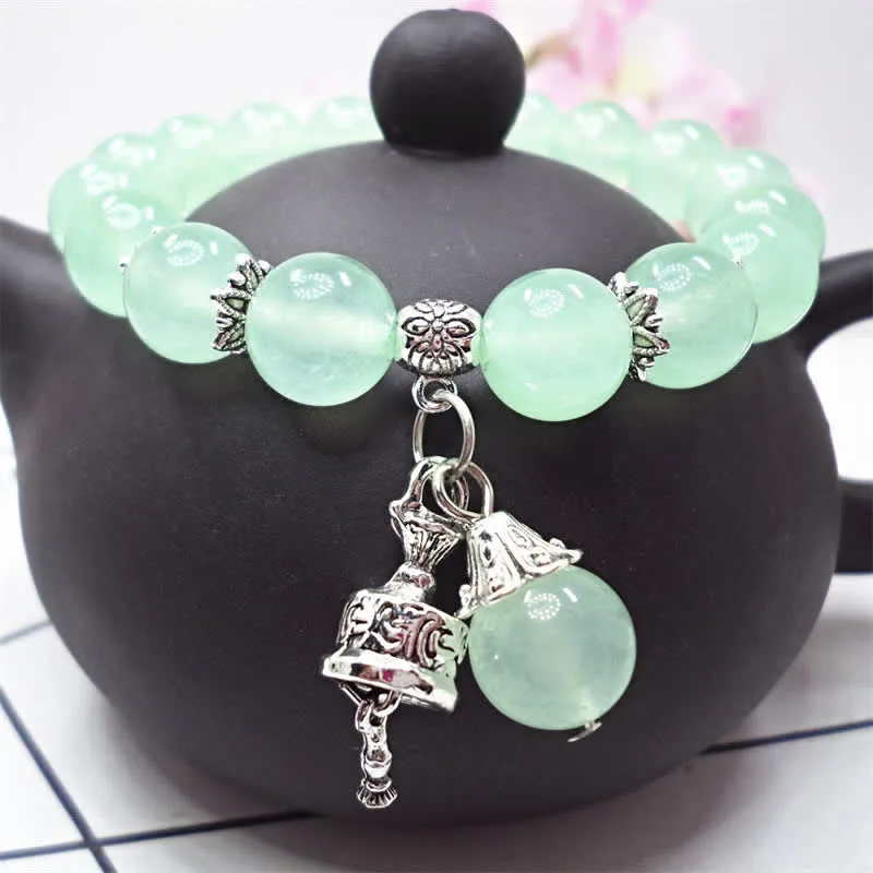 Mythstone Vintage Crystal Chalcedony Stone Energy Beaded Bell Charm Bracelet - Image 16