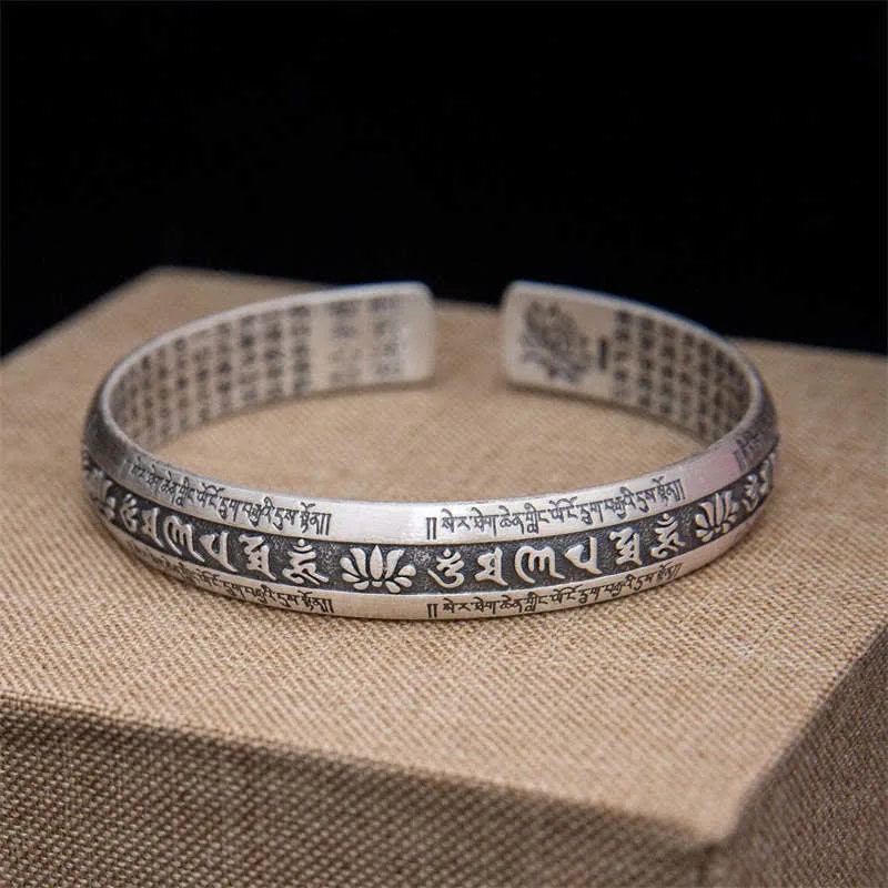 Mythstone Om Mani Padme Hum Heart Sutra Mantra Lotus Peace Meditation Cuff Bracelet Bangle - Image 8